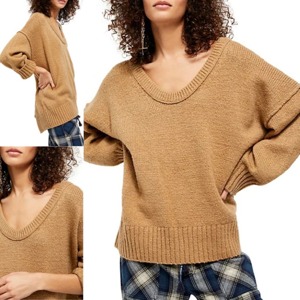 NEW Free People Brookside Tunic Sweater Camel $128 - Picture 2 of 10